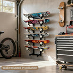6-Tiers Skateboard Racks Floor Stand, Skateboard Wall Mount, Snowboard Racks, Skateboard Wall Decor For Homes Garages Skate Shops Gym(Black)