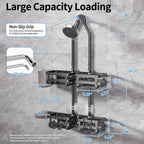Aluminum Shower Caddy Hanging, Never Rust Shower Organizer- 4 Levels with adjustable Height 10 Hooks for Razor/Sponge - Rack with Soap Basket (Black-1)