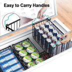 Freezer Organizer Bins, 4 Pack Stackable Deep Chest Freezer Organizer Bins, Foldable Baskets with Handles, Black Storage Container Baskets for 5/ 7 Cu.FT Deep Freezer Sort Frozen Meats
