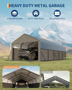 Garvee 12'X24'X9' Metal Carport, Enclosed Car Ports with Heavy Duty Steel Frame and 220 g Tarp, All-Weather Carport for Full-Size Pickup Trucks, Bass Boats, and Tractors