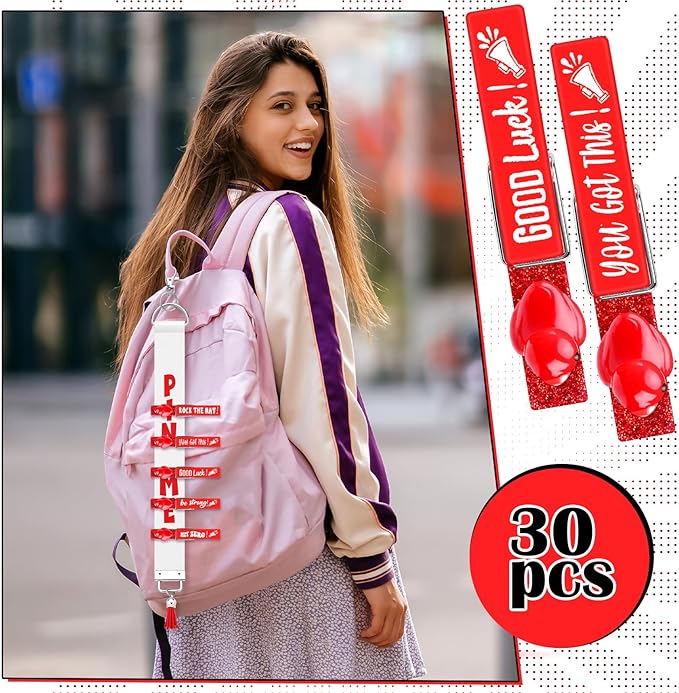 Kigeli 30 Pcs Spirit Clips Cheer Pins Cheerleader Gifts Clothes Pins for Backpacks Competition Glittered for Team Cheer Gifts Stuff Supplies Party Favors Accessories Bulk(Red,Duck)