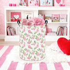 QUEENLALA Large Storage Basket,Laundry Hamper/Bathroom/Home Decor/Collapsible Round Storage Bin,Boys and Girls Hamper/Boxes/Clothing(Round-Pink roses)
