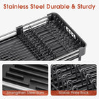 TOOLF Dish Drying Rack with Drainboard, Extendable Dish Rack for Kitchen Counter, Expandable Dish Drainer, Dish Strainer, Foldable Home Countertop Plate Storage Rack with Cutlery Holder, Black