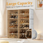 Foldable Shoe Rack Organizer for Entryway with Clear Magnetic Doors - Large Capacity Shoe Cabinet for Boots, Sneakers & All Shoes, Easy Assembly, White 10-Tier 40 Pairs