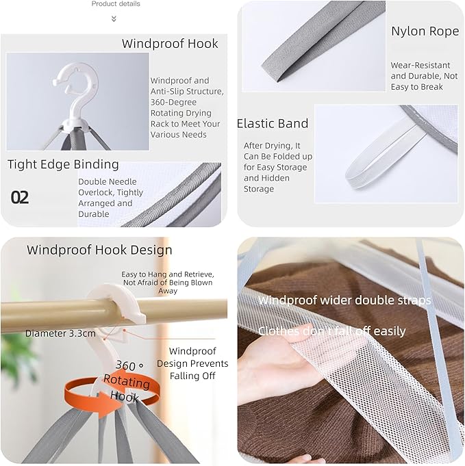 2PCS Hanging Drying Rack Foldable Sweater Clothes Dryer Flat Mesh Large Portable Fixed Windproof for Home, Dormitory and Bathroom 3 Tier