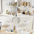 Emfogo Perfume Organizer for Women, 2 Tier Wooden and Metal Cologne Organizer for Men, Large Capacity Perfume Stand Holder Tray for Vanity Bathroom Countertop Organizers and Storage (White and Gold)