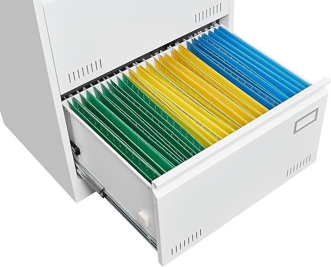 3 Drawer Lateral File Cabinet with Lock and Card Holder, Multifunctional Metal Filing Cabinets w/Heavy 3 Section Slide Rail & Breathable Holes,for Legal/Letter/A4,White
