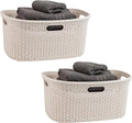 Mind Reader 40L Laundry Basket, Clothes Hamper, Premium Wicker Design, Plastic, Set of 2, Ivory