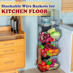 X-cosrack Metal Wire Basket Wall Mount, 4 Tier Extra Large Wall Storage Basket Organizer with Chalkboards, Kitchen Fruits and Vegetables Produce Bin Rack Toys Organizer Bathroom Tower Baskets (Black)