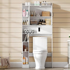 ChooChoo Over The Toilet Storage Cabinet, Farmhouse Bathroom Shelf Over Toilet with Adjustable Shelves, Above Toilet Storage Cabinet with Sliding Door for Bathroom, Laundry Room, Antique White