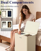 Kitsure Laundry Basket 95L – Large Laundry Hamper with Lid, 2-Compartment Divided Clothes Sorter with Removable Hamper Bags, Beige Organizer for Laundry Room, Bathroom & Bedroom, 22.2" x 16" x 27.4"