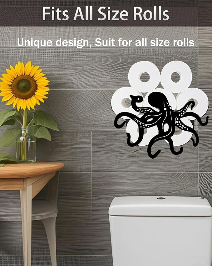 Octopus Toilet Tissue Holder,Animal Paper Holders,Decorative Metal Papers Holder,Funny Toilet Animal Storage for Bathrooms,Bathroom Paper Organizer for Extra 8 Rolls Wall Mounted Art Decor