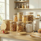 17oz - 4 Pack Glass Jars with Bamboo Lids, Glass Food Storage Containers with Airtight Lids, Air Tight Pantry Storage Containers for Coffee, Sugar, Spice, Meal Prep Jars for Salad & Fruit