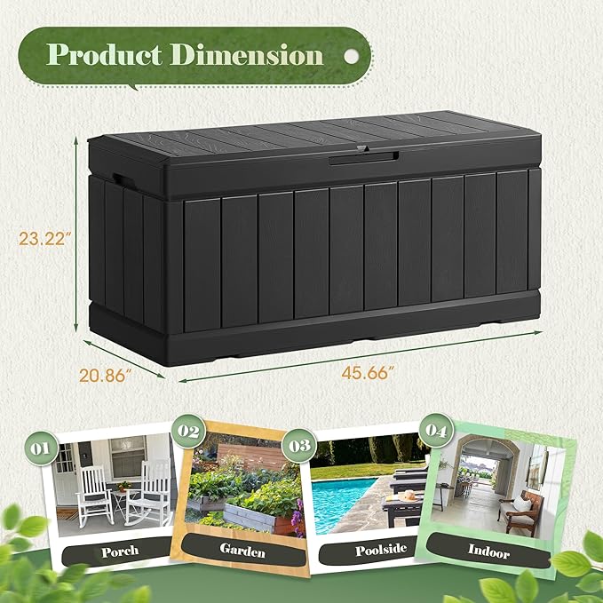 Homall 85 Gallon Large Resin Deck Box Waterproof Outdoor Storage with Padlock Indoor Outdoor Organization and Storage Container for Patio Furniture Cushions, Garden Tools (Black)