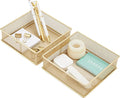 Annova Mesh Stackable Drawer Cabinet and Shelf Organizer Bins Storage Basket School Office Supply Holder Tray- Set of 2 (Gold, 6x6x2 Inch)