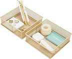 Annova Mesh Stackable Drawer Cabinet and Shelf Organizer Bins Storage Basket School Office Supply Holder Tray- Set of 2 (Gold, 6x6x2 Inch)