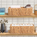 Water Hyacinth Toilet Paper Storage Basket for Bathroom, Handwoven Natural Rattan Organizer for Countertop, Shelves & Vanity, Small Wicker Basket, 14.9"L x 6.3"W x 4.7"H