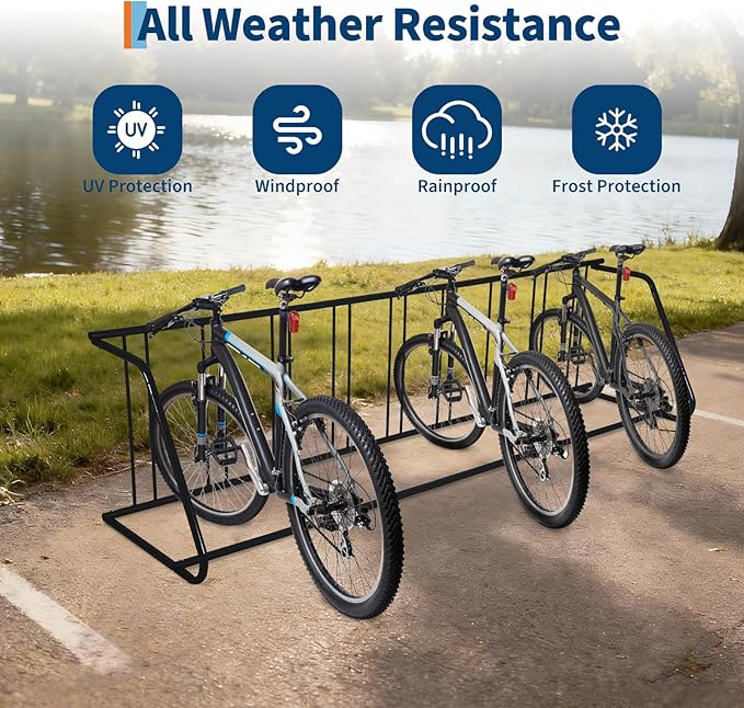 Single Side 9 Bike Floor Rack 110 Inch Length Freestanding Bicycle Parking Stand In Ground Grid Design For Garages Streets Yards And Bike Events Heavy Duty Storage (Black, Single Side 9 Bike)