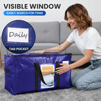 TAILI 6 Pack Dark Blue Extra Large Storage Bags, Heavy Duty Totes with Visible Window, Wrap Around Handles, Perfect for Moving