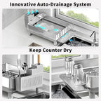Ewaiira Dish Drying Rack, 304 Stainless Steel Dish Racks for Kitchen Counter, Dish Drainers with Automatic Drainage, Utensil Holder & Cups Holder, Space Saving Kitchen Organizer, Gray