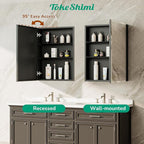 TokeShimi 24 x 32 Mirrored Medicine Cabinet, Assembly Required, Black Medicine Cabinet for Bathroom, Tempered Beveled Mirror, Stepless Adjustable Shelves, Recessed/Wall Mounted