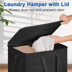 Slim Laundry Hamper with Lid and Wheels, Small Rolling Laundry Basket with Handle for Small Spaces, Tall Dirty Clothes Hampers for Dorm, Bathroom and Bedroom, 95L Black