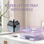 Supeasy 3 Tier Paper Organizer with Handle, Mesh Desk Organizer Letter Tray, Paper Tray File Organizer for A4 File Folder, Purple