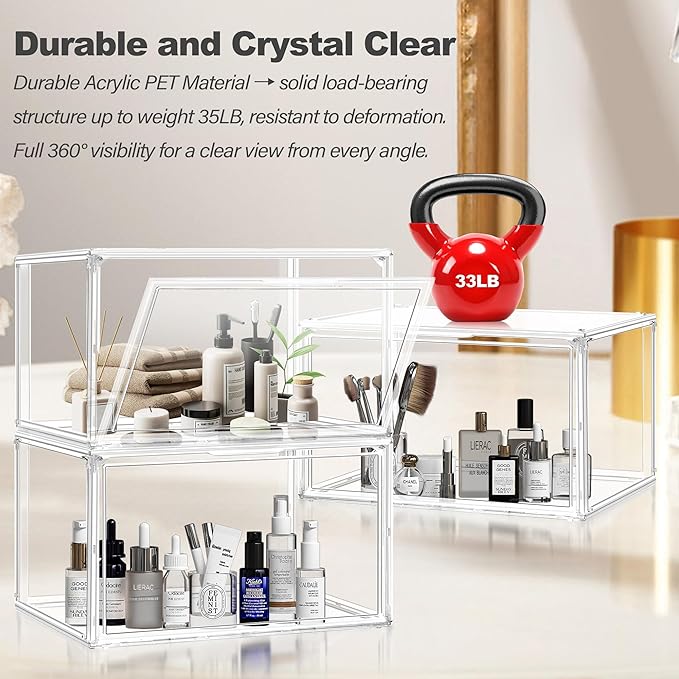 10 Pcs Clear Shoe Storage Boxes Stackable Acrylic Sneaker Shoe Display Case Size 14, Transparent Storage Bins for Boot Handbag Organizer Containers with Magnetic Lids