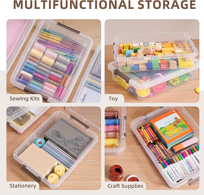 Citylife 3 PCS Plastic Storage Bins with Latching Lids Portable Project Case Clear File Box Stackable Storage Containers for Organizing A4 Paper, Photo, Document, Scrapbook