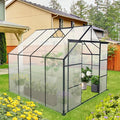 8X8 FT Outdoor Greenhouse, Greenhouse Polycarbonate with Roof Vent, Sliding Lockable Door, Aluminum Walk-in Greenhouses for Outdoor Garden Backyard, Terrace, Lawn，Black