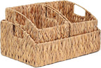 Ollieroo Rattan Storage Baskets, Handwoven Wicker Storage Bins with Built-in Handles, Storage Container Baskets for Shelves, Bedroom, Bathroom, Laundry Room or Kitchen(Natural)