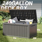 240 Gallon Outdoor Storage Box, Resin Deck Boxes Outdoor Waterproof For Patio Furniture, Garden Tools, Pool Supplies, Lockable And UV Resistant (Striped Gray)