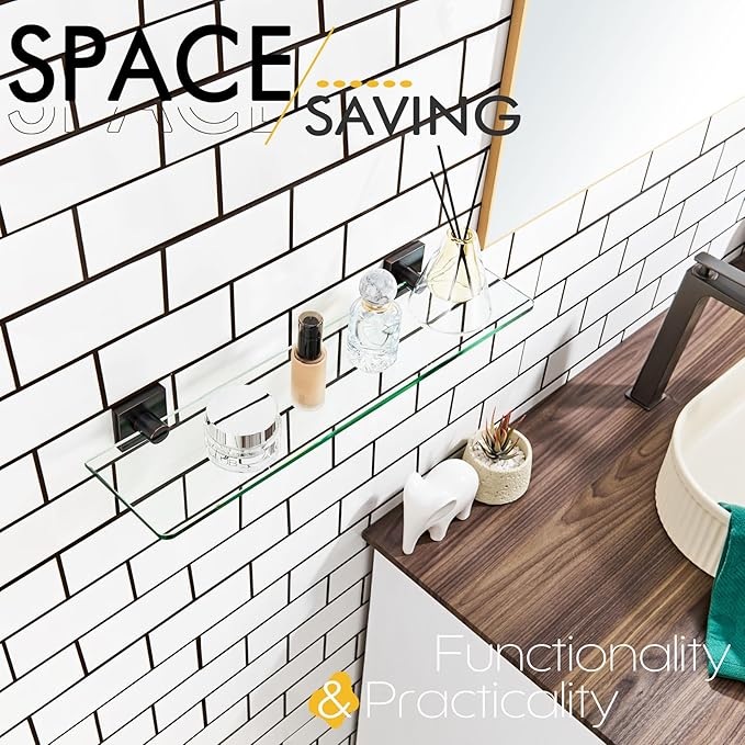 KOKOSIRI Wall Shelves for Bathroom Hardware 20-Inch Glass Floating Shelf Kitchen Hanging Rack Shower Storage, Oil Rubbed Bronze Stainless Steel B1107ORB-L20