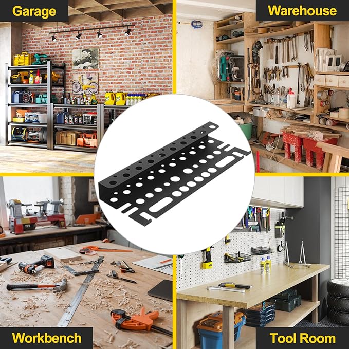 Metal Screwdriver Organizer, 15.75inch Utility Wall Mount Tool Organizer for Screwdrivers Pliers Holder with 35 Holes, Hand Tool Storage Rack for Workbench, Garage, Warehouse (Black, 2 Layers)