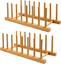 HBlife 2-Pack Bamboo Wooden Dish Rack Holder Space-Saving Vertical Organizer for Plates, Cups, Pots, Lids, Bowls & Cutting Boards Kitchen Cabinet & Counter Storage