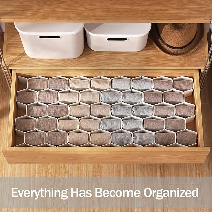 MORNITE 2 Sets Sock Drawer Organizer, Drawer Divider Organizer for Underwear Socks Ties Belts Assemble Honeycomb Separator Closet Cabinet DIY Desk Office 16pcs Grey
