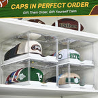 Vtopmart 6 Pack Hat Organizer for Baseball Caps, Clear Hats Holder Box with Drawer, Large Cap Storage with Sliding Tray, Stackable Rack Display Case with Magnetic Door, Each Holds 12 Hats