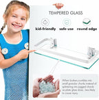 KES Bathroom Glass Shelf, Storage Shelf Wall Mounted Extra Thick Tempered Glass and Aluminum Silver Wall Mounted, A4126A