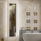 16"x60" Tall Lighted Medicine Cabinet with Mirror Door & Brush Nickel Bevel Frame, Surface or Recessed LED Bathroom Mirror Cabinet with Outlet, 5-Tier Adjustable Shelf & Sensor Inner Light
