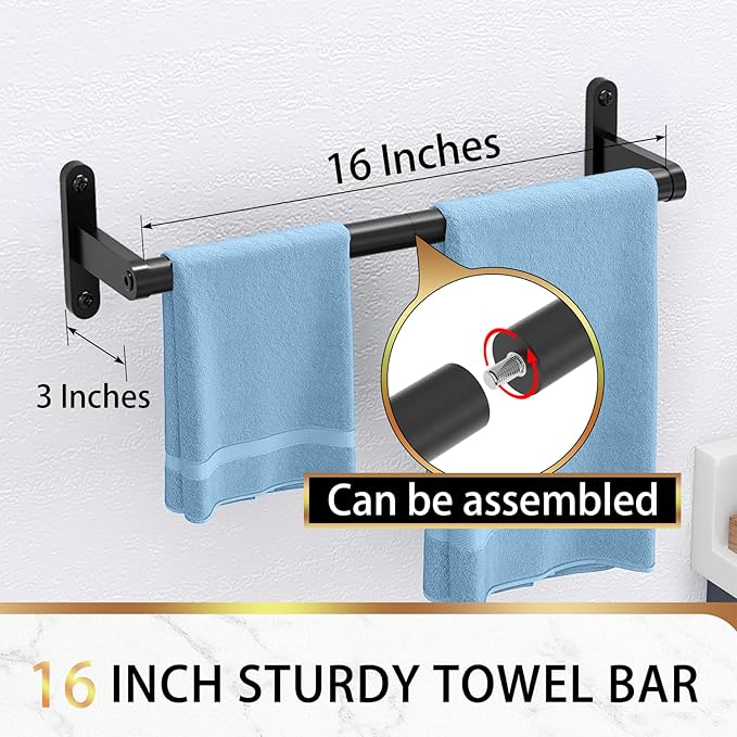 KLJKPA16 Inch Bathroom Towel Bar, Towel Racks for Bathroom Wall Mounted, Modern Heavy Duty Stainless Steel Hand Towel Holder, Single Bar, Black