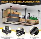 3x8 Ft Overhead Garage Storage Rack, 28-41 inch Height Adjustable Ceiling Mounted Organization Rack, 700 lbs Weight Capacity, 36"x96" Heavy Duty Space-Saving Metal Rack for Garage Storage