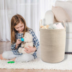Woven Cotton Rope Laundry basket-15”X20” Laundry Hamper-Rope Storage Basket for Dirty Clothes, Toys and Blankets Perfect for Bathroom, Baby nursery and Living Room Storage (oatmeal)