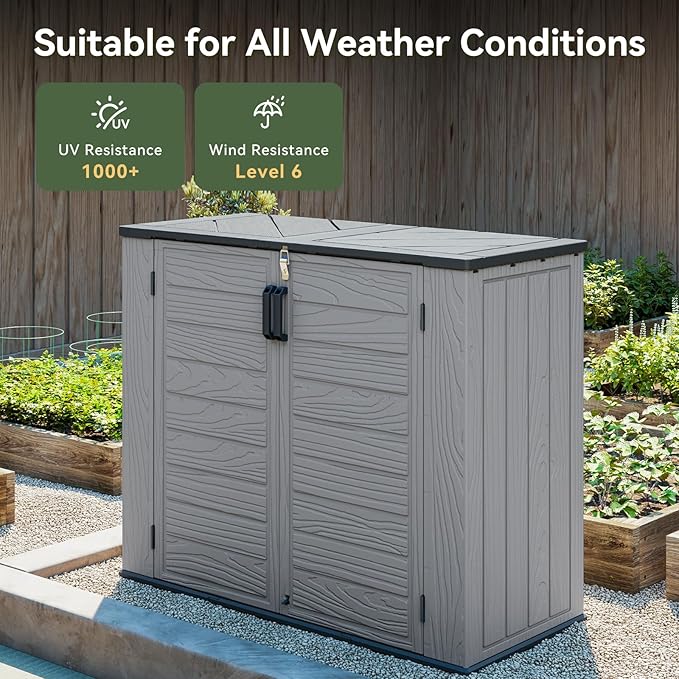 AOXUN Horizontal Storage Sheds 41 Cu.ft, Outdoor Storage Box 160 Gallon, Waterproof Lockable Resin Deck Box with Spring-Assisted Lid, Patio Storage for Garden, Pool, Cushions, Tools, White