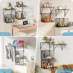 2 Pack Laundry Room Shelves Organization and Storage,Wall Mounted Clothes Drying Rack with Wire Mesh Basket Over Washer and Dryer, (Black, 2 Pack)