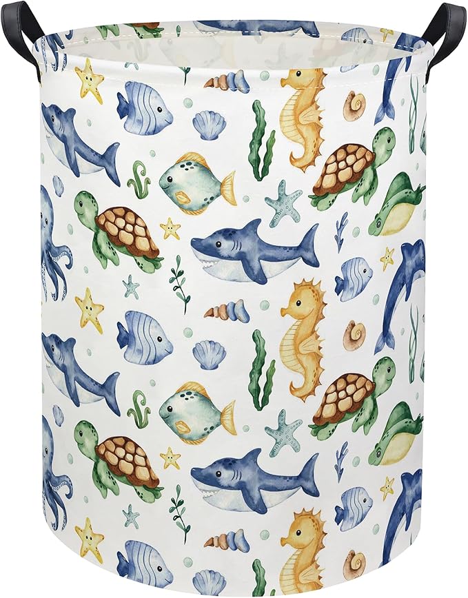Ocean Kids Laundry Basket Baby Hamper Sea World Toy Storage Bin for Boys Room Decor Baby Nursery Hamper Gift Baskets for Bedroom Bathroom(Ocean)
