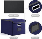 Collapsible File Box with Lid & Plastic Slide - Hanging Document Organizer for Office/Home, 14.96x12.6x10.83 Inch,Dark Blue, 2 Pack (No Folders Included)