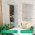 24 x 32 Farmhouse Medicine Cabinet for Bathroom, Silver Bathroom Mirror with Storage, Tempered Glass, Frameless Recessed or Wall Mount Aluminum Medicine Cabinet - Pre-Assembled
