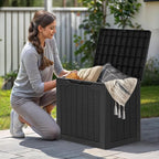 YITAHOME 30 Gallon Resin Deck Box, Weather Resistant Outdoor Rattan Storage Box, Lockable Indoor Outdoor Storage for Supplies and Essentials, Black