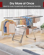 Clothes Drying Rack, Foldable 2-Level Laundry Drying Rack with Height-Adjustable Wings, for Clothing & Bedding, Free-Standing Space-Saving Rack, Indoor & Outdoor, 55.5" L × 22.8" W, Gray
