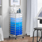 Yaheetech Rolling Cart Organizer Plastic Trolley with 10 Storage Drawers Utility Cart on Wheels Art Craft Organizer Ample Storage Space, Blue Gradient